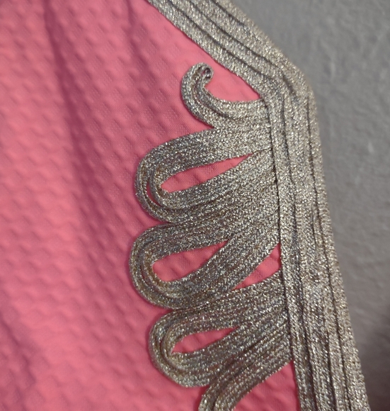 Lilly Pulitzer Janice Shift Dress Coral Reef Pink with Metallic Gold Embroidery. - Picture 11 of 13